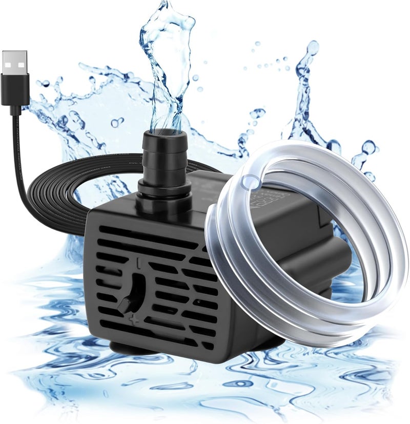 DATOO مضخة مياه USB 5V DC لحوض السمك 3W مضخة مياه غاطسة صغيرة مع أنابيب ووظيفة ضبط التدفق مضخة نافورة صغيرة لنافورة الحيوانات الأليفة حوض السمك الزراعة المائية نافورة سطح المكتب 190 لتر/ساعة - Image 1